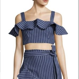 Alexis Benta Striped Blue Denim Crop Top Sz XS